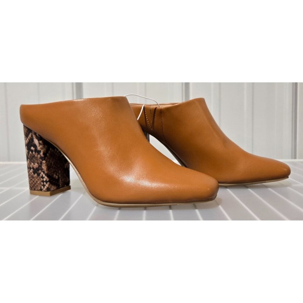 A New Day Paula Cognac Brown & Textured Snakeskin Mule Heels -- Women's 6.5 NWOT